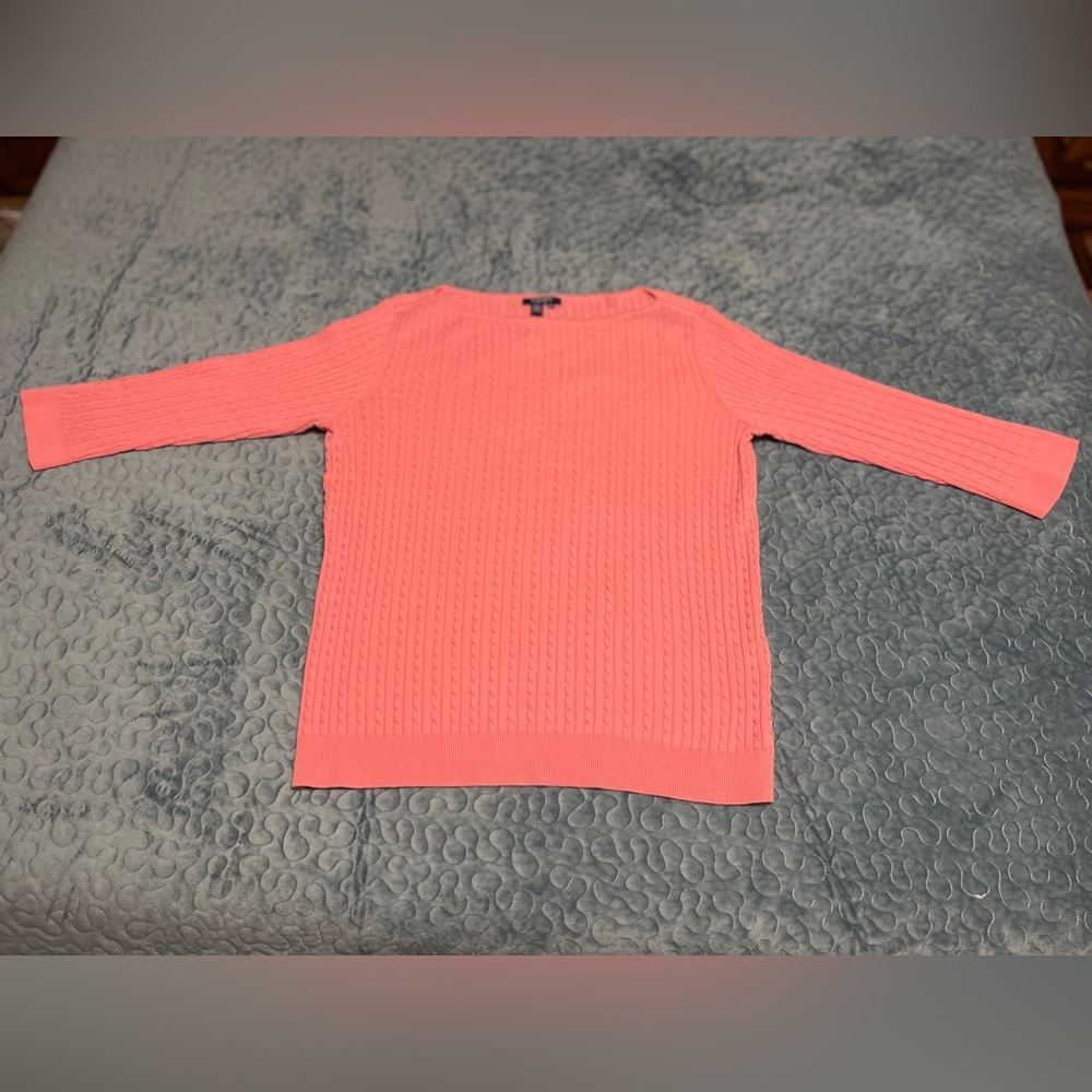 NWT Chaps Women’s Sweater Size 2X Pink Gable Knit 3/4 Sleeve 100% Cotton Stretch